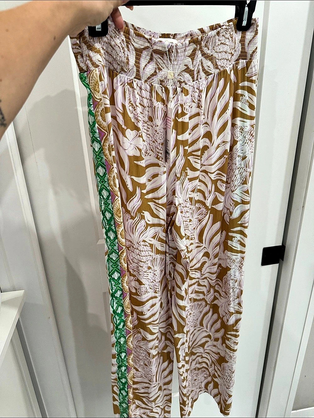 Lilly Pulitzer Billie Pants Wide Leg Printed Pants in Pink & Brown Size Medium